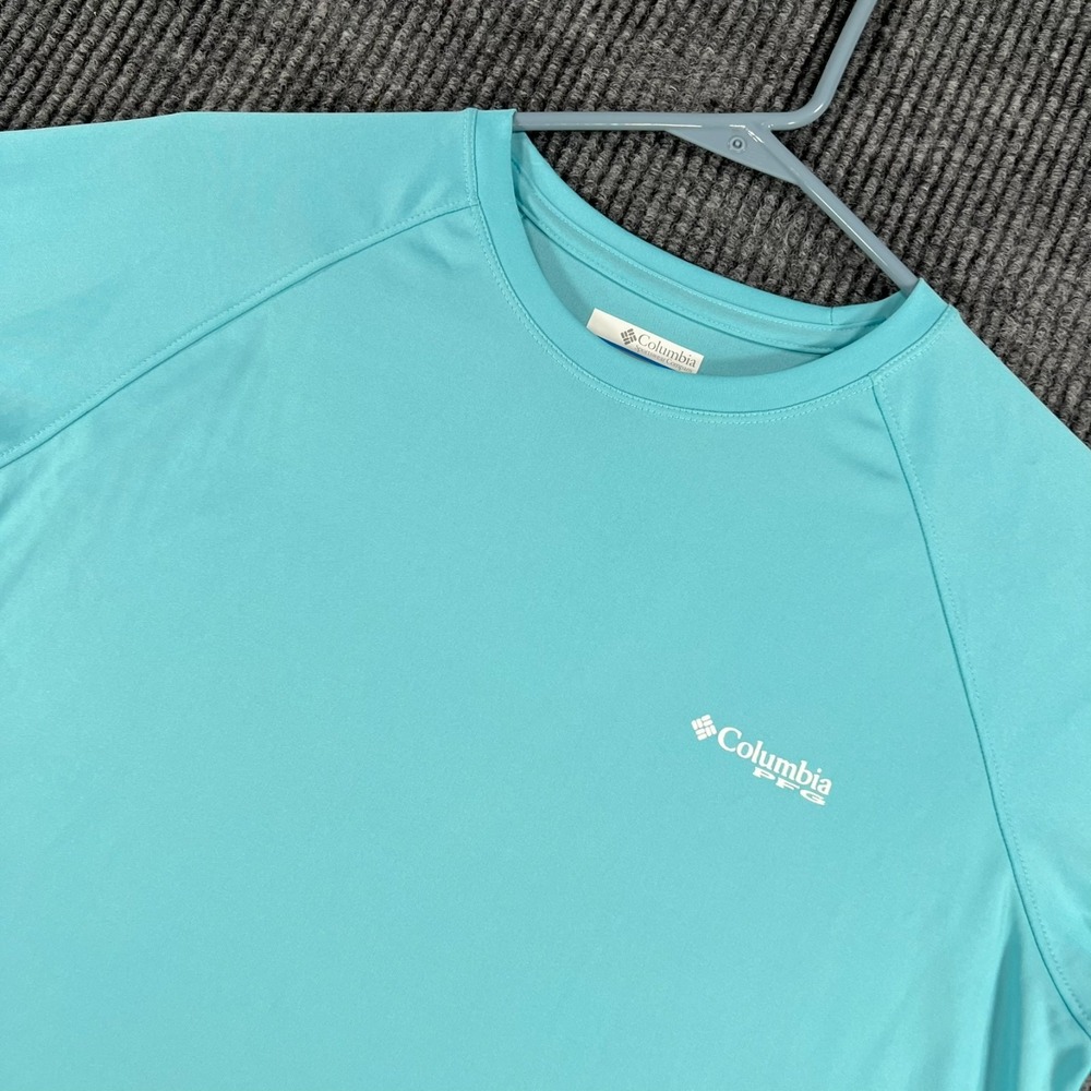 Columbia PFG Shirt Womens Medium Teal Blue Long Sleeve Crew Fishing Outdoor